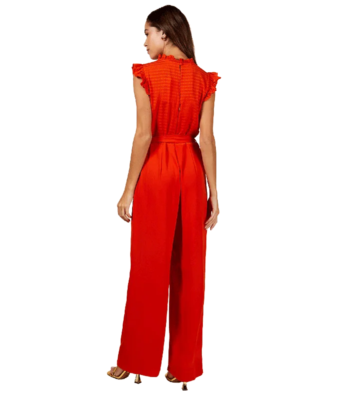 Check Frill Detail Jumpsuit - Orange