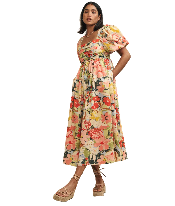 Pastel Floral Nova Smock Midi Dress - Multi