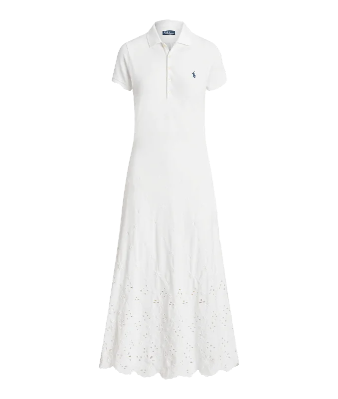 Eyelet Polo Dress - White