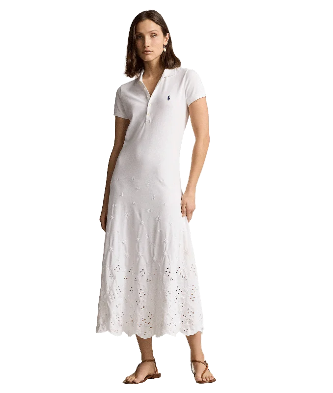 Eyelet Polo Dress - White