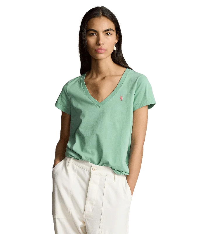 Cotton Jersey V-neck Tee - Green