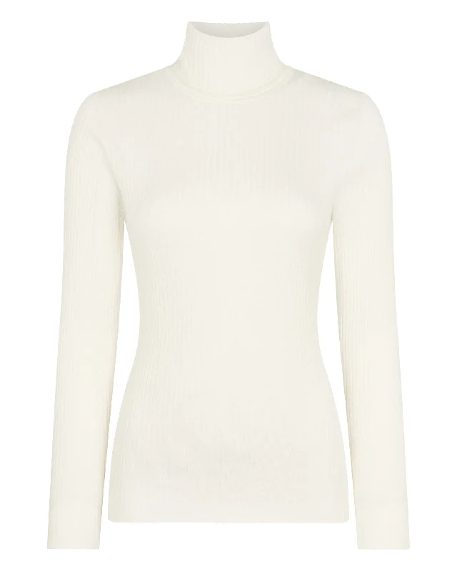 Women's Superfine Cashmere Ribbed Turtle Neck Sweater New Ivory White