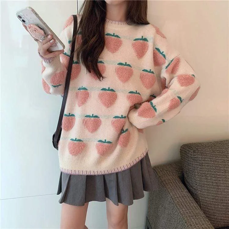 Women's Sweet Peaches Embroidered Loose Sweaters