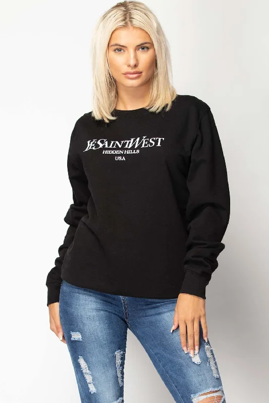 Ye Saint West Slogan Oversized Sweatshirt Black