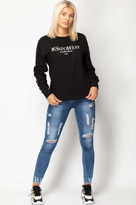 Ye Saint West Slogan Oversized Sweatshirt Black