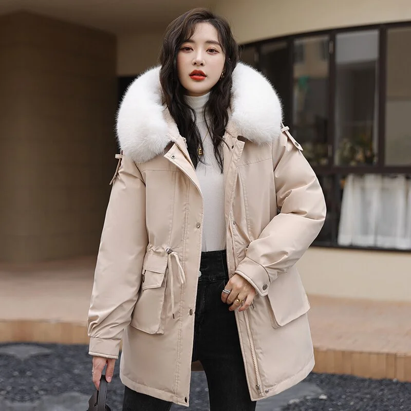 Fashion Winter Coat Down Cotton Thicken Warm Jacket Coat Women Parkas Fur Collar Hooded Parka Cotton-Padded Outwear Jackets