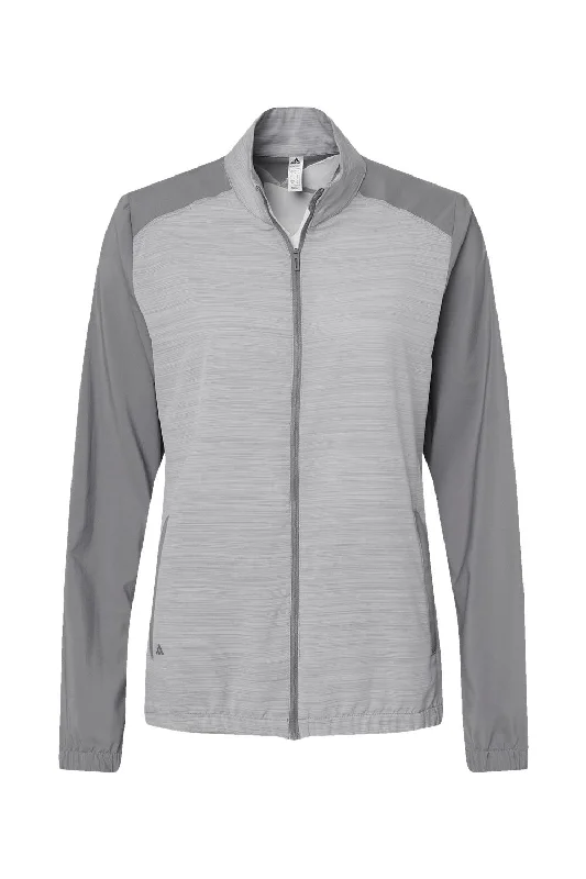 Adidas Womens Colorblock Water Resistant Full Zip Windshirt Jacket - Grey/Heather Grey - NEW