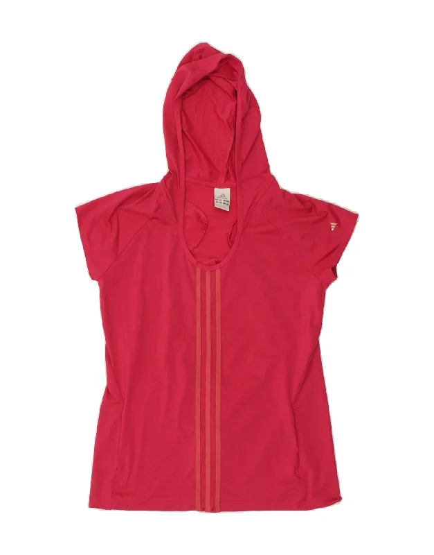 ADIDAS Womens Hooded Graphic T-Shirt Top UK 14 Medium Pink Nylon