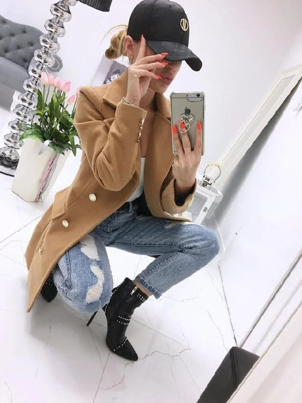 Autumn And Winter Double-Breasted Woolen Coat