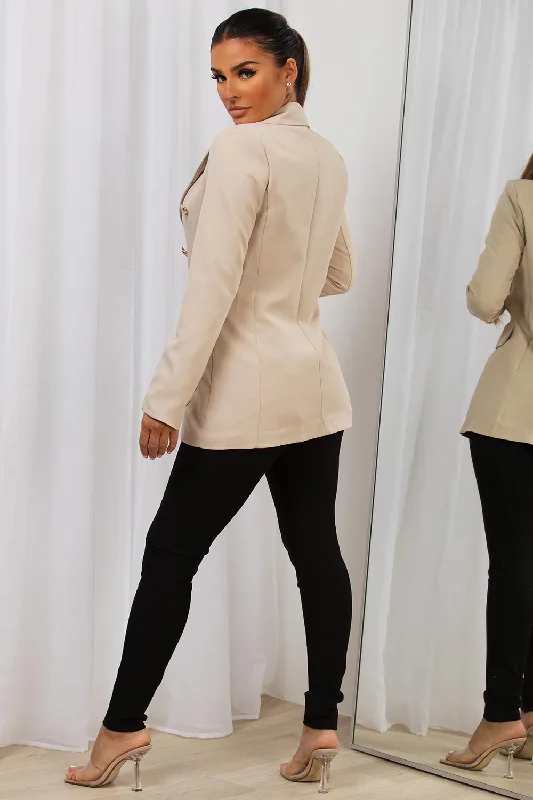 Beige Double Breasted Blazer Jacket With Gold Buttons