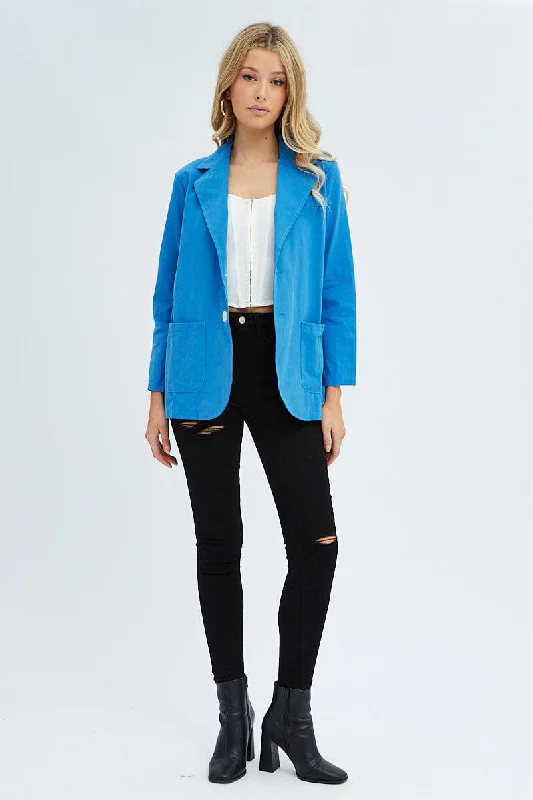 Blue Workwear Jacket Long Sleeve Collared