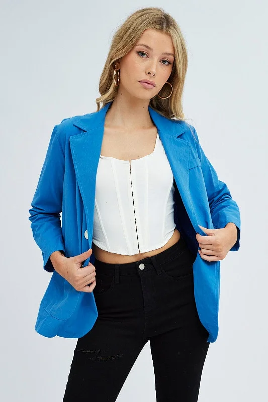 Blue Workwear Jacket Long Sleeve Collared