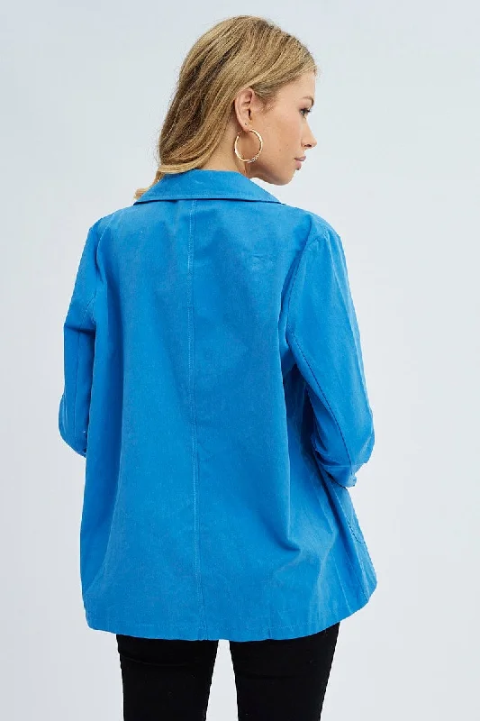 Blue Workwear Jacket Long Sleeve Collared