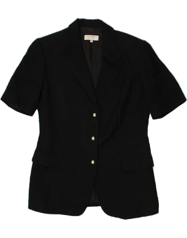 CALVIN KLEIN Womens Short Sleeve 3 Button Blazer Jacket IT 44 Medium Black