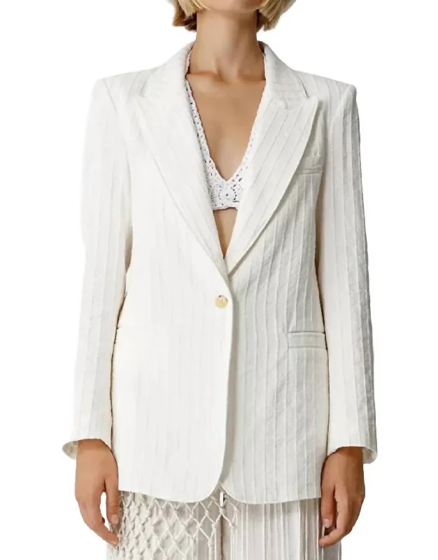 Chic Cotton Linen Pinstripe Jacket In Ivory