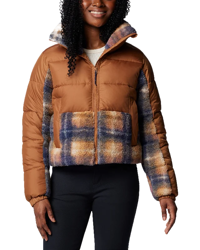 Leadbetter Point II Print Sherpa Hybrid Jacket in Camel Brown & Nocturnal Omblur Print