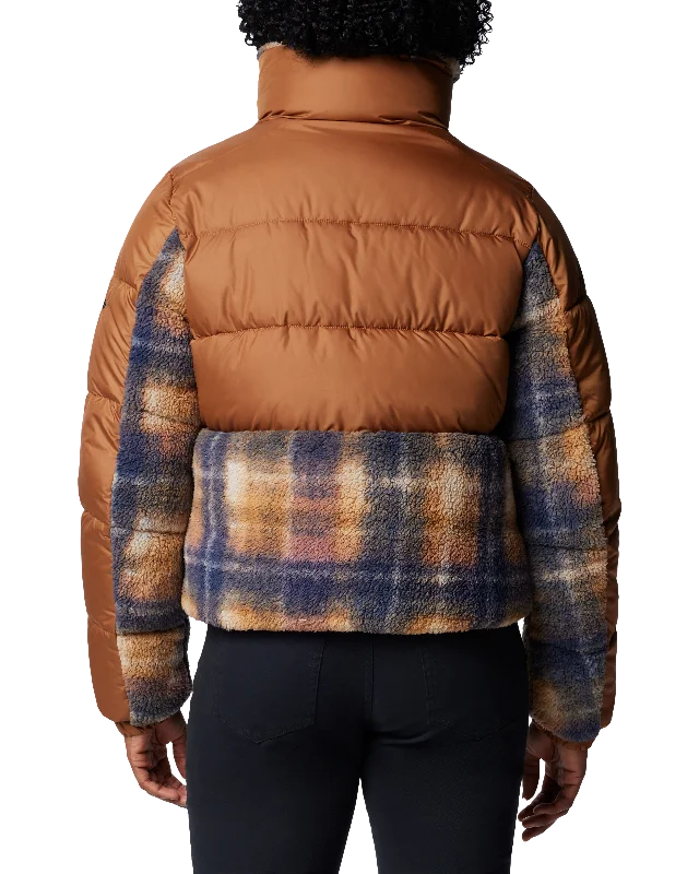 Leadbetter Point II Print Sherpa Hybrid Jacket in Camel Brown & Nocturnal Omblur Print