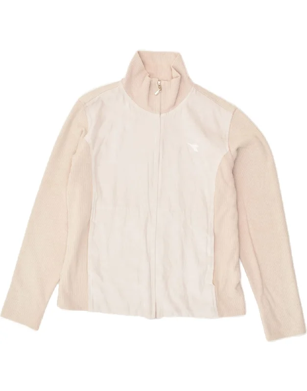 DIADORA Womens Loose Fit Tracksuit Top Jacket UK 10 Small Beige