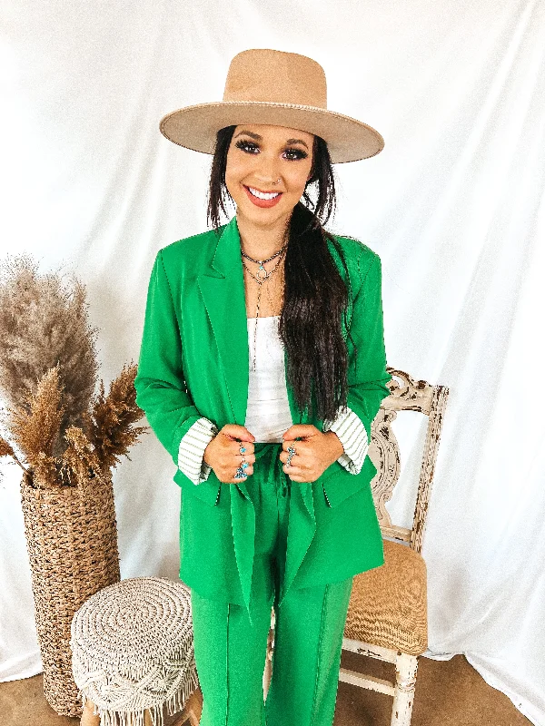 Bossy Business Double Button Blazer with Pockets in Green