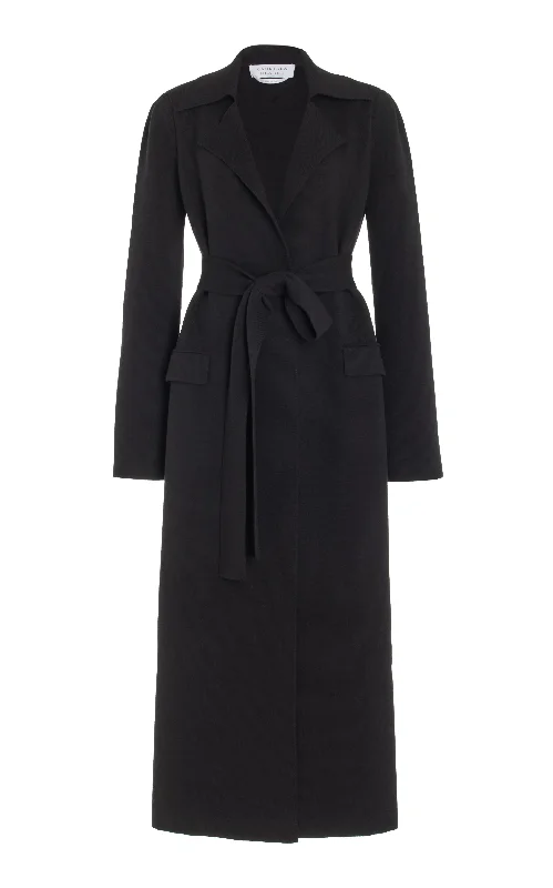 Evan Knit Trench Coat in Black Wool