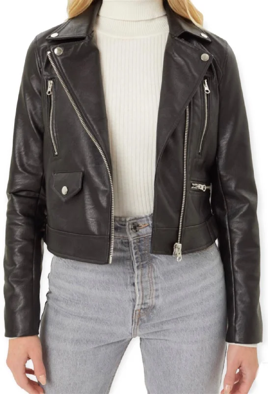 Faux Leather Cropped Moto Jacket