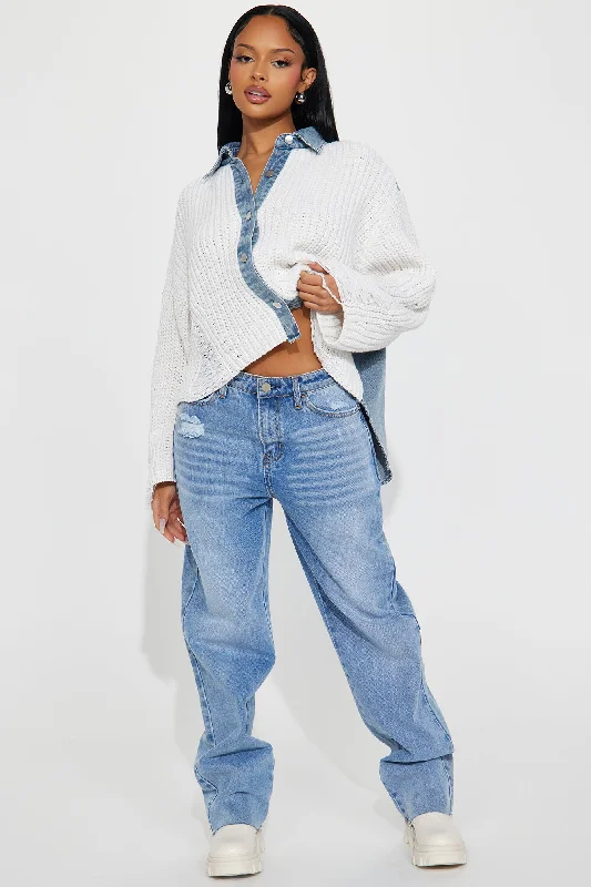 Forget Me Not Distressed Denim Shacket - Light Wash