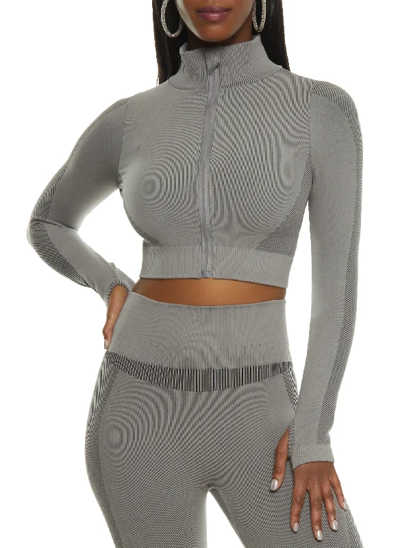 Seamless Stripe Detail Cropped Track Jacket