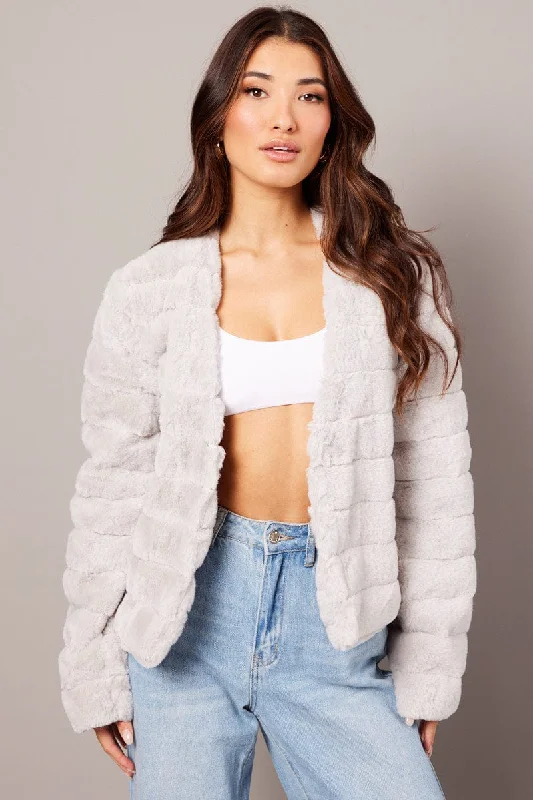 Grey Faux Fur Crop Jacket