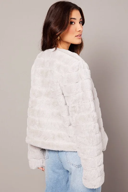 Grey Faux Fur Crop Jacket