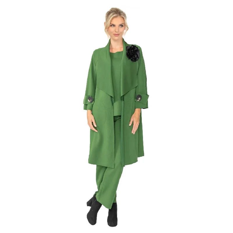 IC Collection Techno Knit  Long Open Front Jacket in Hunter Green - 4585J-HNT