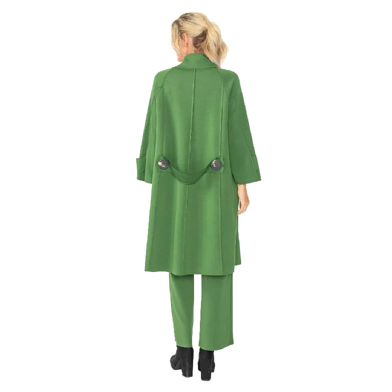 IC Collection Techno Knit  Long Open Front Jacket in Hunter Green - 4585J-HNT