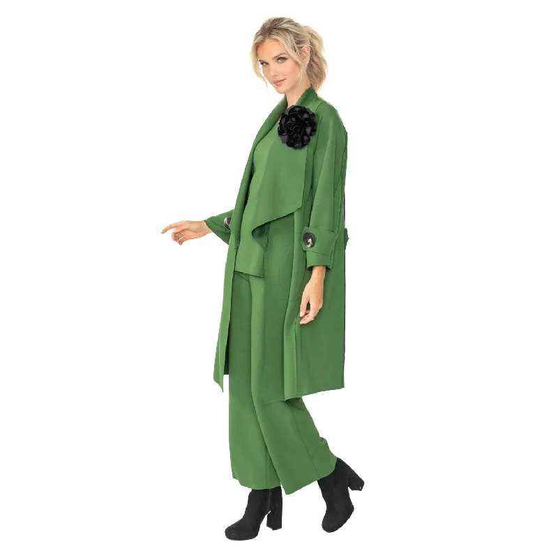 IC Collection Techno Knit  Long Open Front Jacket in Hunter Green - 4585J-HNT