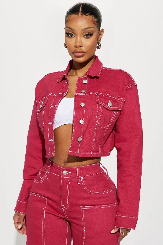 In My Memories Cropped Trucker Jacket - Raspberry