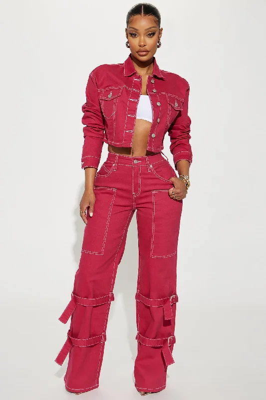 In My Memories Cropped Trucker Jacket - Raspberry