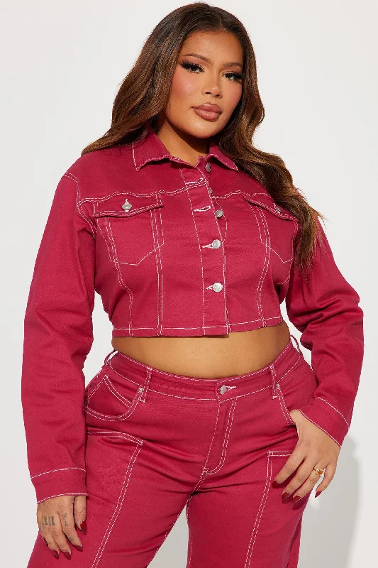 In My Memories Cropped Trucker Jacket - Raspberry