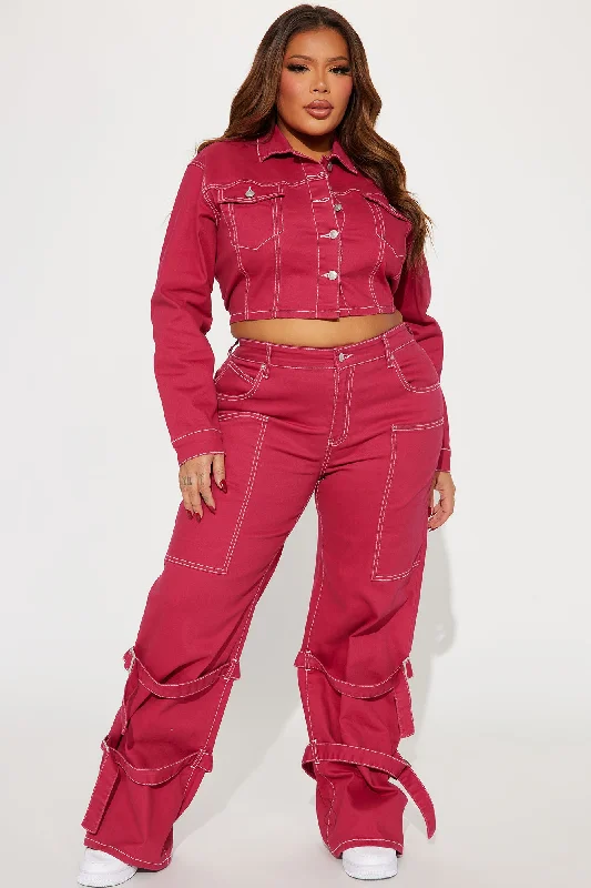 In My Memories Cropped Trucker Jacket - Raspberry