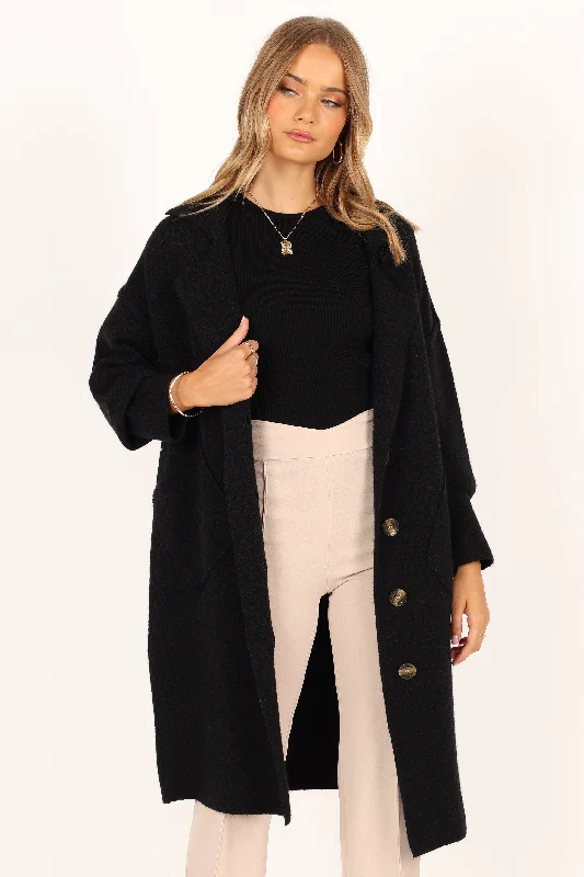 Ivy Button Front Coatigan - Black