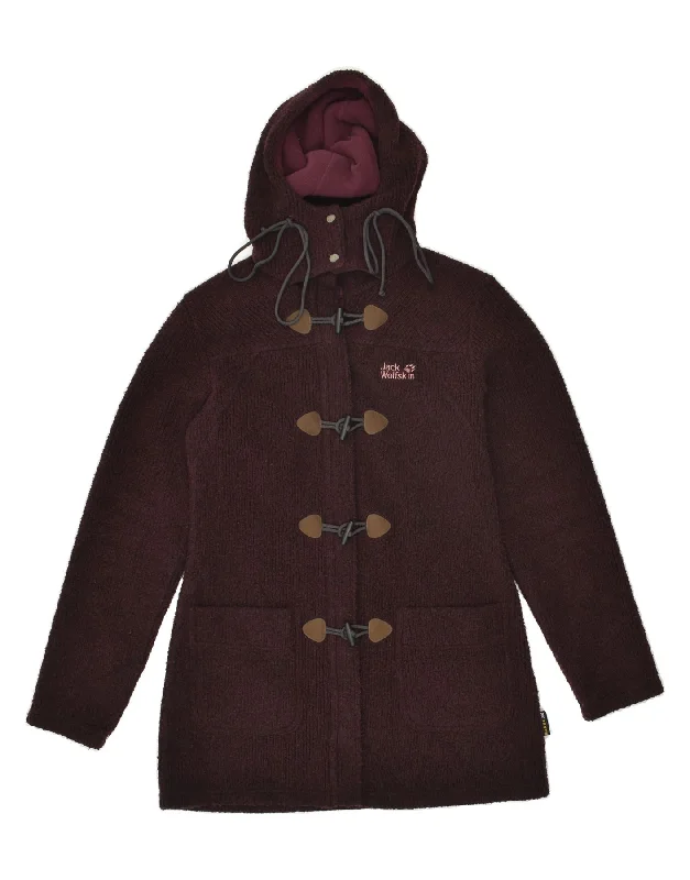 JACK WOLFSKIN Womens Hooded Duffle Coat UK 10 Small Burgundy Polyester