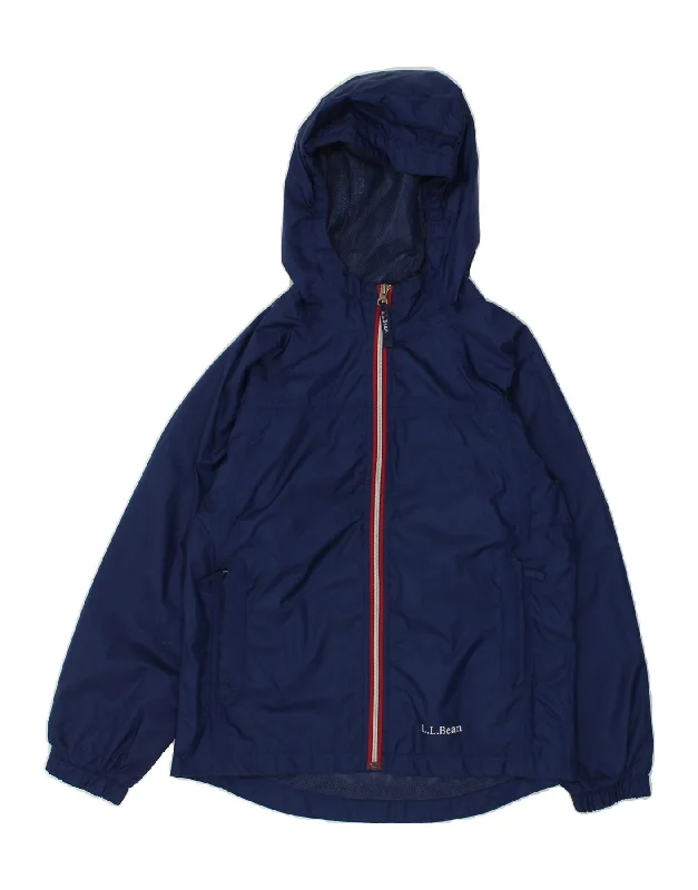 L.L.BEAN Womens Hooded Rain Jacket US 10 Large Navy Blue Nylon