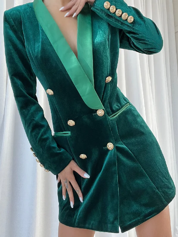 LAPELE Velvet Blazer Dress in Green