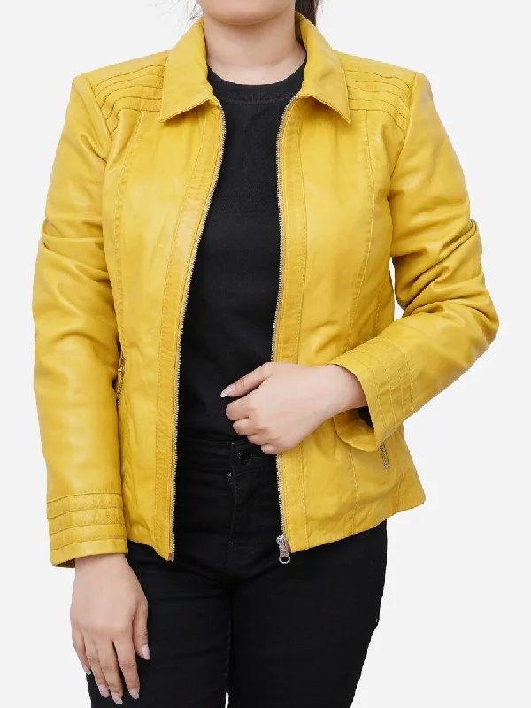 Miranda Fitted Style Yellow Motorbike Jacket