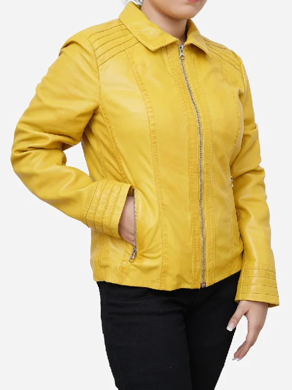 Miranda Fitted Style Yellow Motorbike Jacket