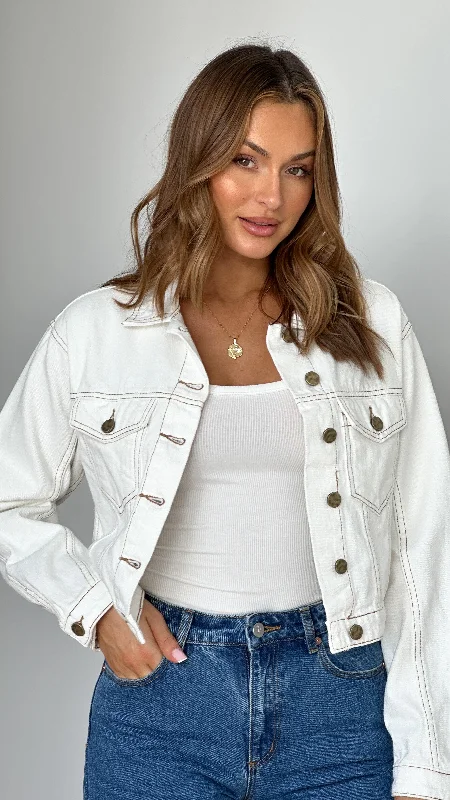 Nadda Cropped Jacket - Cream Denim