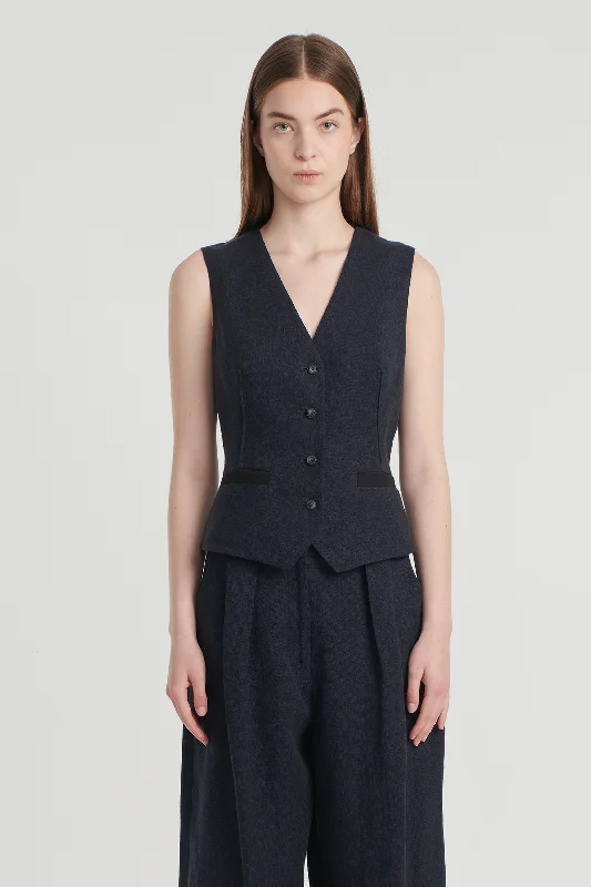 Navy linen semi fitted vest