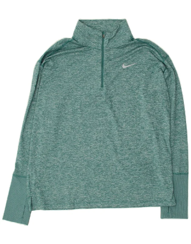 NIKE Womens Dri Fit Zip Neck Pullover Tracksuit Top UK 16 Large Green