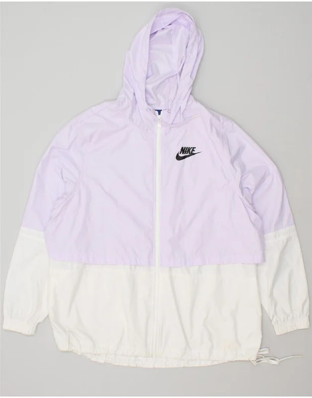 NIKE Womens Hooded Rain Jacket UK 16 Large Purple Colourblock Polyester