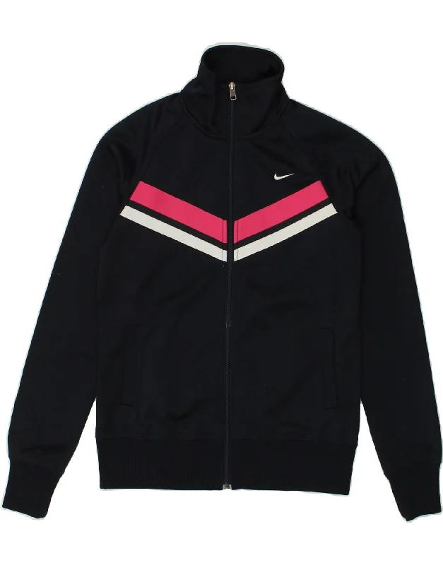 NIKE Womens Tracksuit Top Jacket UK 12/14 Medium Navy Blue Striped