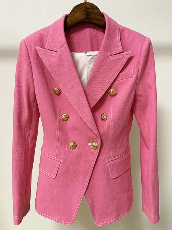 Pink Double Breasted Denim Blazer