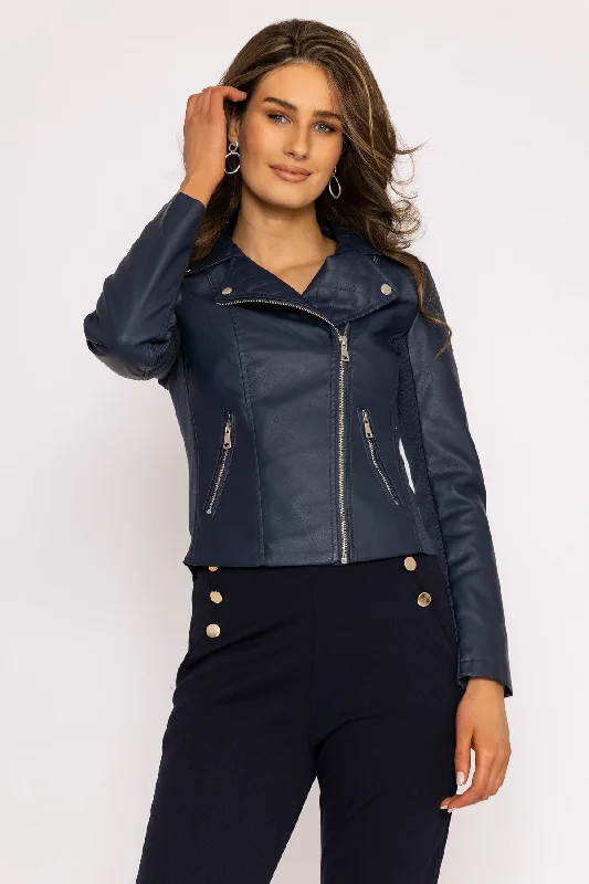 Quilted Side Zip Jacket in Navy