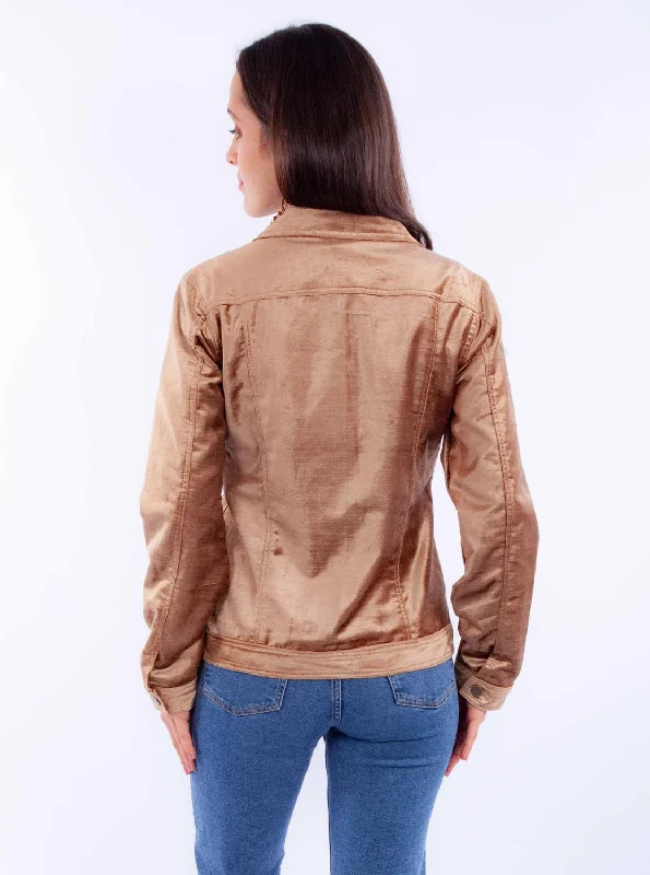 Scully Womens Embroidered Velvet Tan Cotton Blend Cotton Jacket